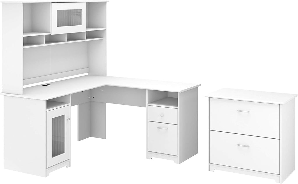 L Shaped Desk with Hutch and Lateral File Cabinet W6567