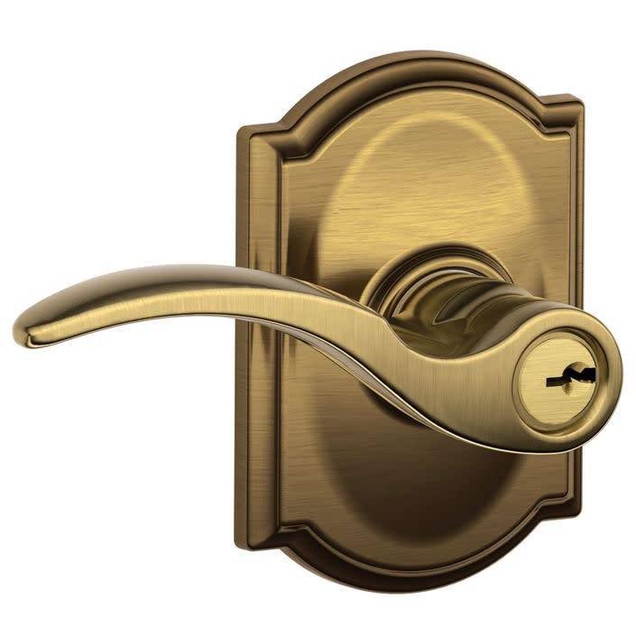 Antique Brass Single Cylinder Keyed Entry Door Lever Set T3987