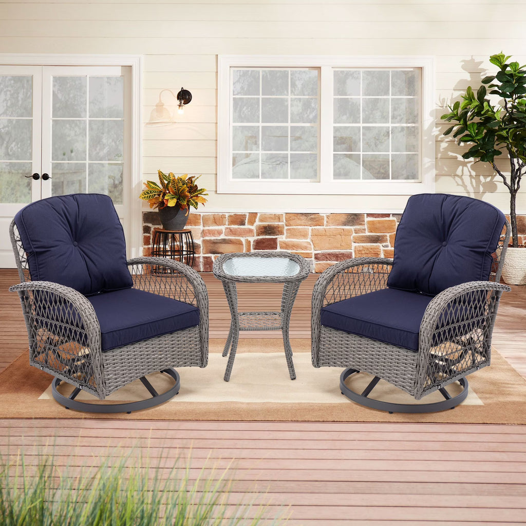Navy Blue 3 Pc Outdoor Swivel Rocker Patio Chairs N40941