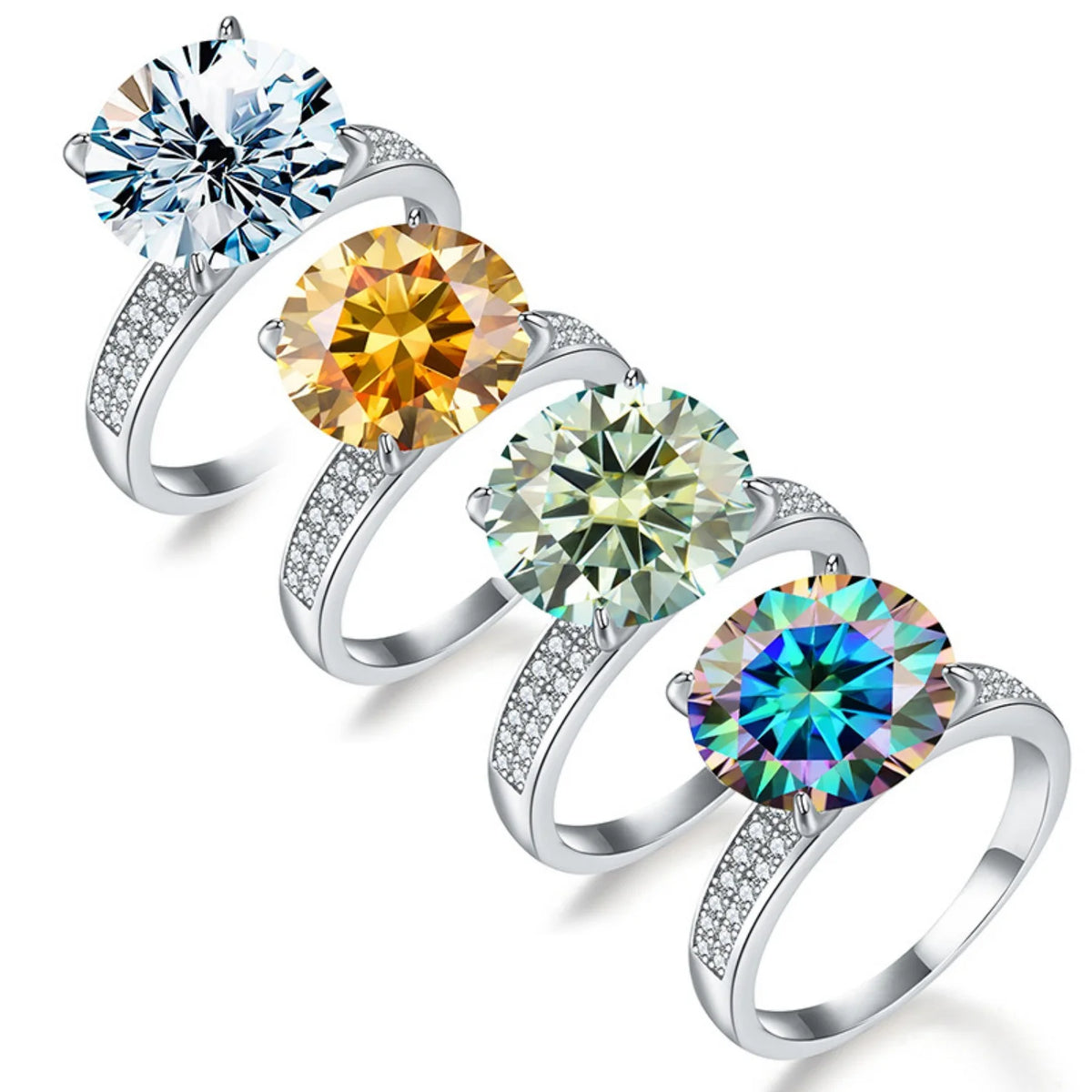 5ct Moissanite Diamond Rings 4-Prong 925 Sterling Silver Wedding Rings with Certificate Q550564