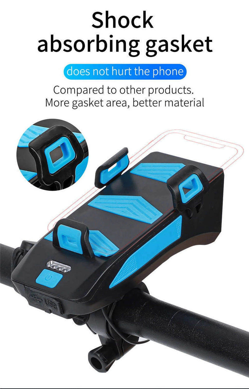 Red Four in One Bike Head Light with Flashlight, Horn, PowerBank and Phone Holder N551345