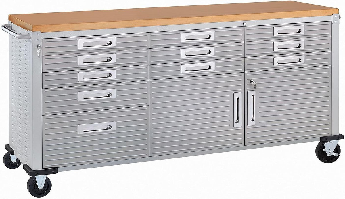 72 W x 20 D x 37.5 H Granite Grey Rolling Cabinet Workbench B960