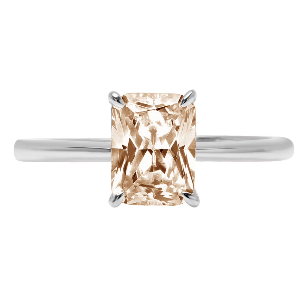 1.75ct Radiant Cut Champagne Simulated Diamond 14k White Gold Ring Size 8.25 S322402