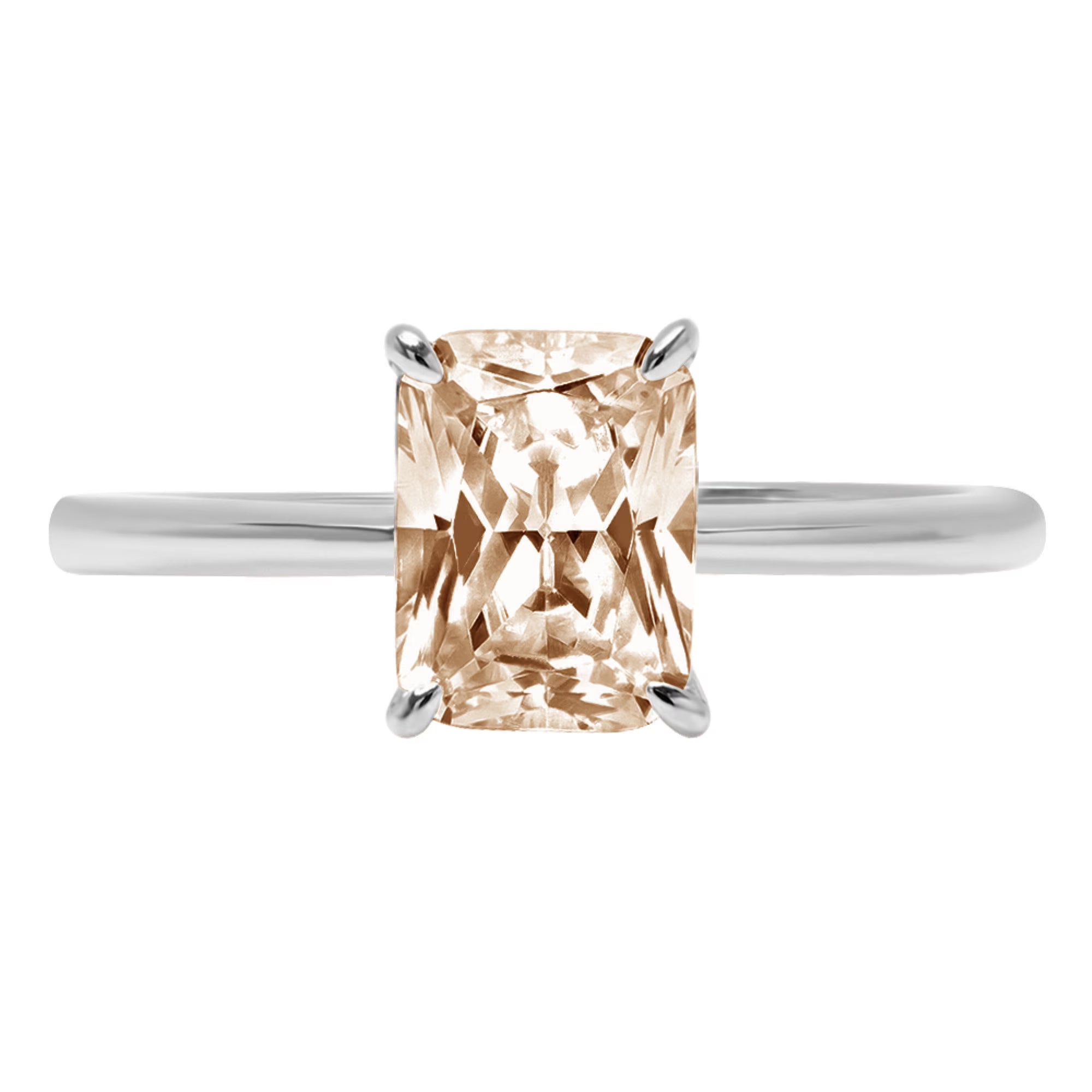 1.75ct Radiant Cut Champagne Simulated Diamond 14k White Gold Ring Size 8.25 S322402