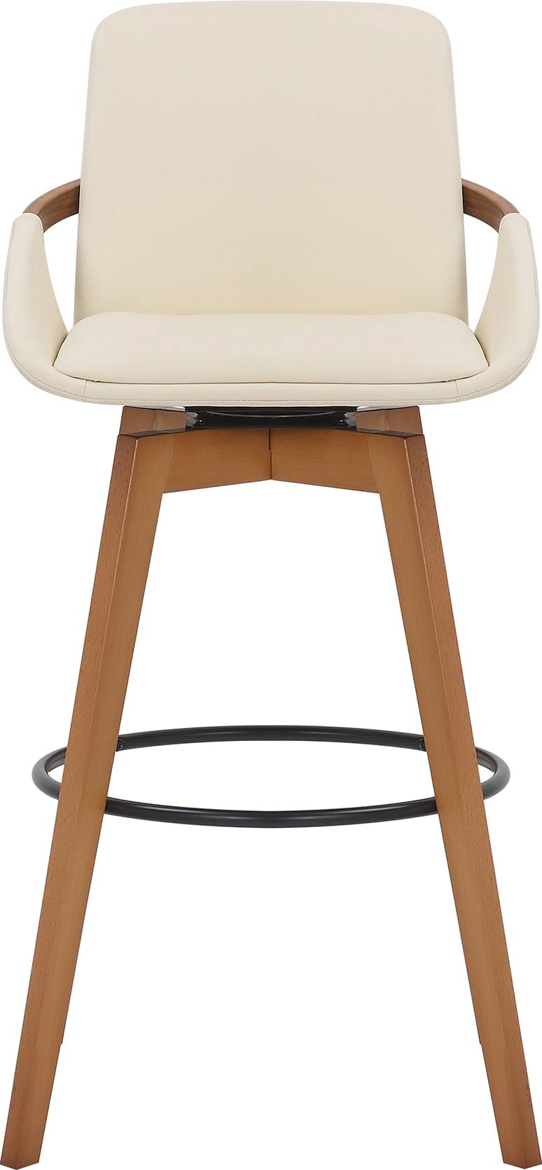 Cream Faux Leather Swivel Wood Bar Stool V913730
