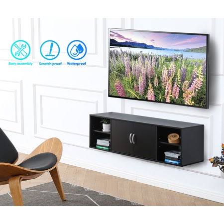 Black Wall Mounted Shelf with Door Media Cabinet W64427