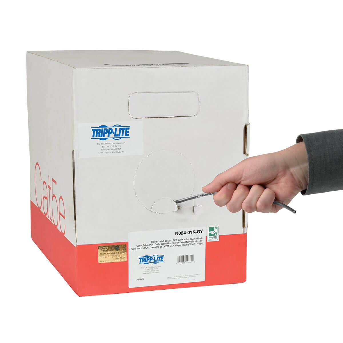 Cat5e 350 MHz Bulk Solid-Core Plenum-Rated PVC Cable Gray 1000 ft. Y193473