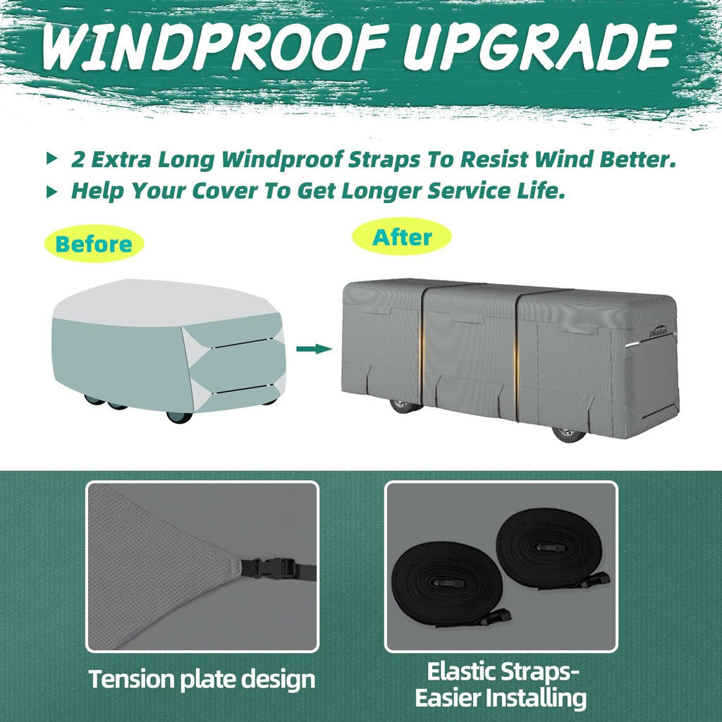 RV Cover for 37'-40' with 2Pcs Extra Straps & 6 Gutter Covers（Grey） O3151