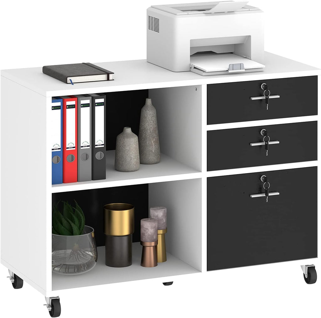 Grey 3 Drawer Mobile Lateral Filing Cabinet with 2 Open Shelves B220835