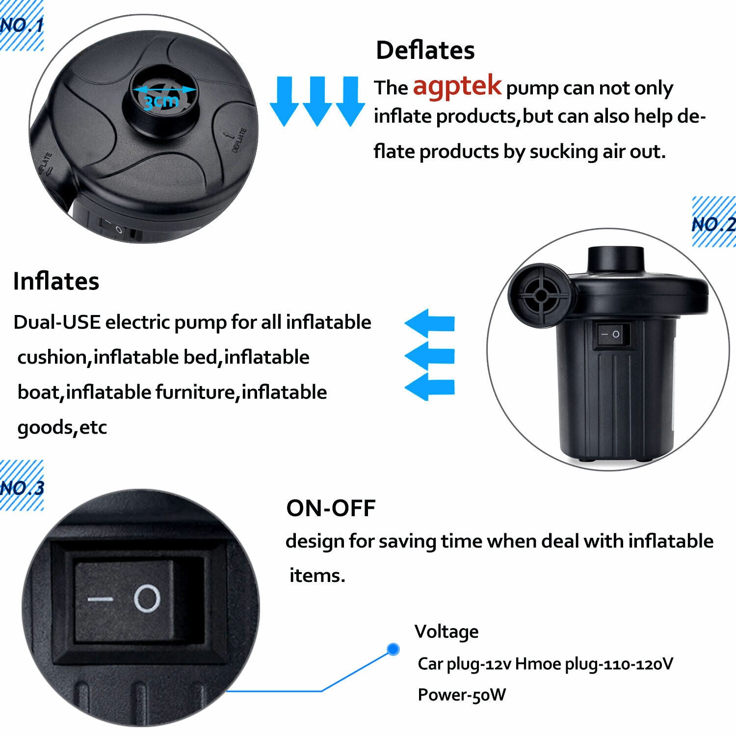 Electric Air Pump for Inflatable Camping Portable U920