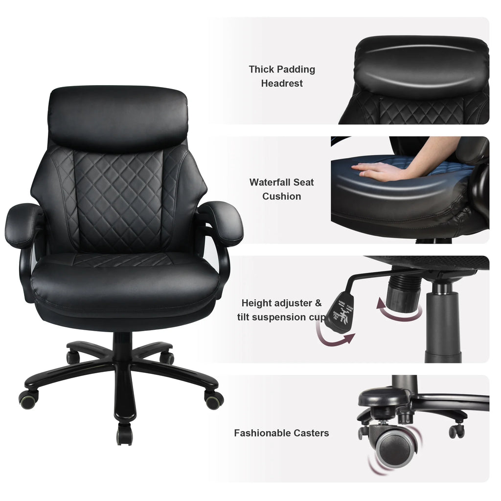 Heavy Duty High Back Ergonomic Leather Office Chair, Black F95383