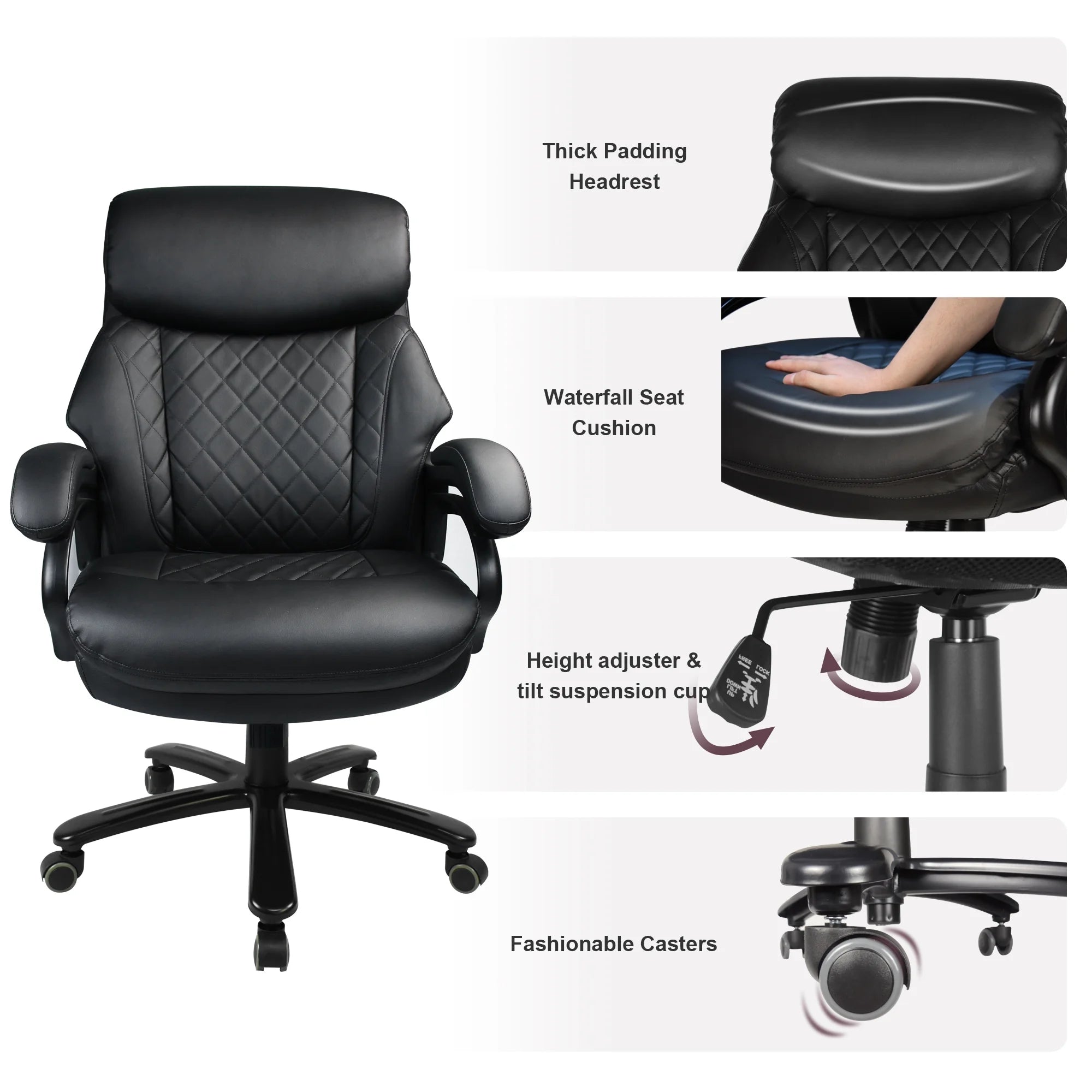 Heavy Duty High Back Ergonomic Leather Office Chair, Black F95383
