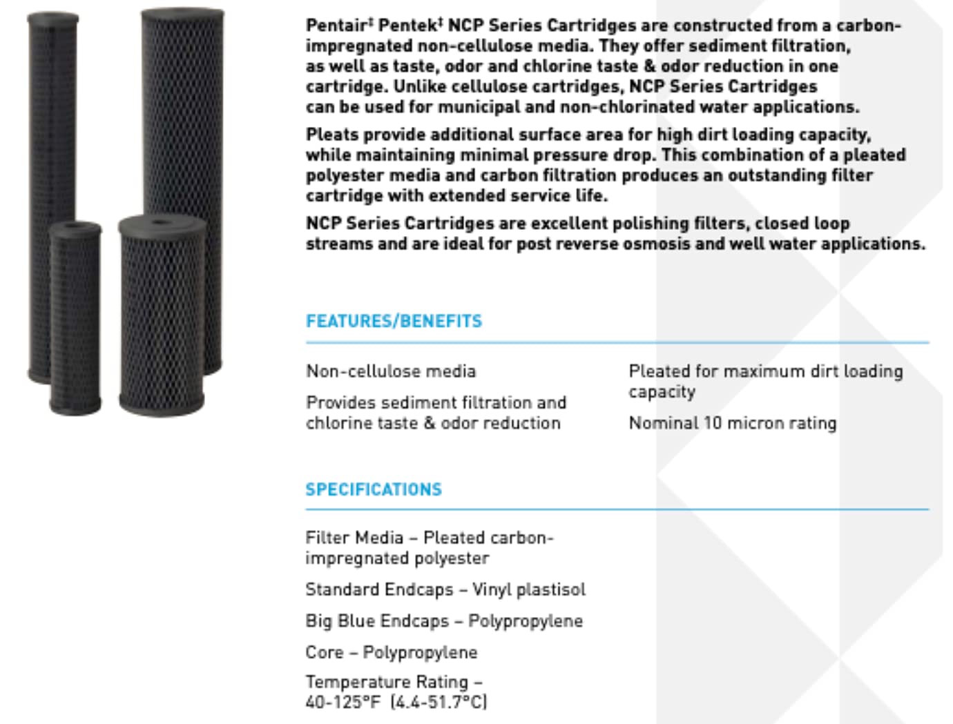 20-Inch Carbon Water Filter Cartridge, 10 Micron, Pack of 2 Z338749