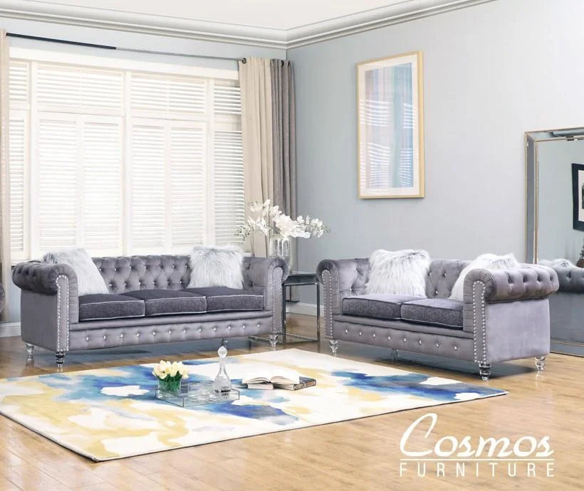 Gray Fabric Sofa Set 2Pcs with Acrylic Legs S5119