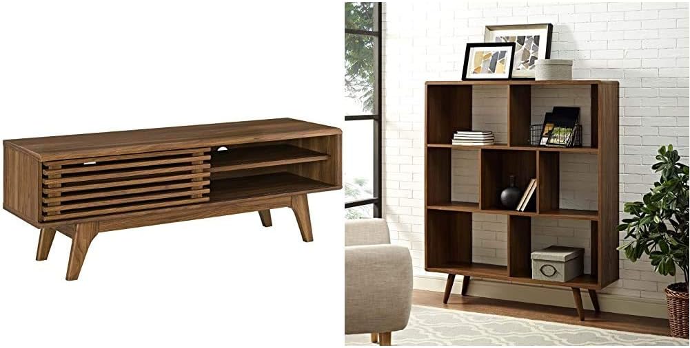 70 Inch Walnut Wood TV Stand and Bookcase A569607