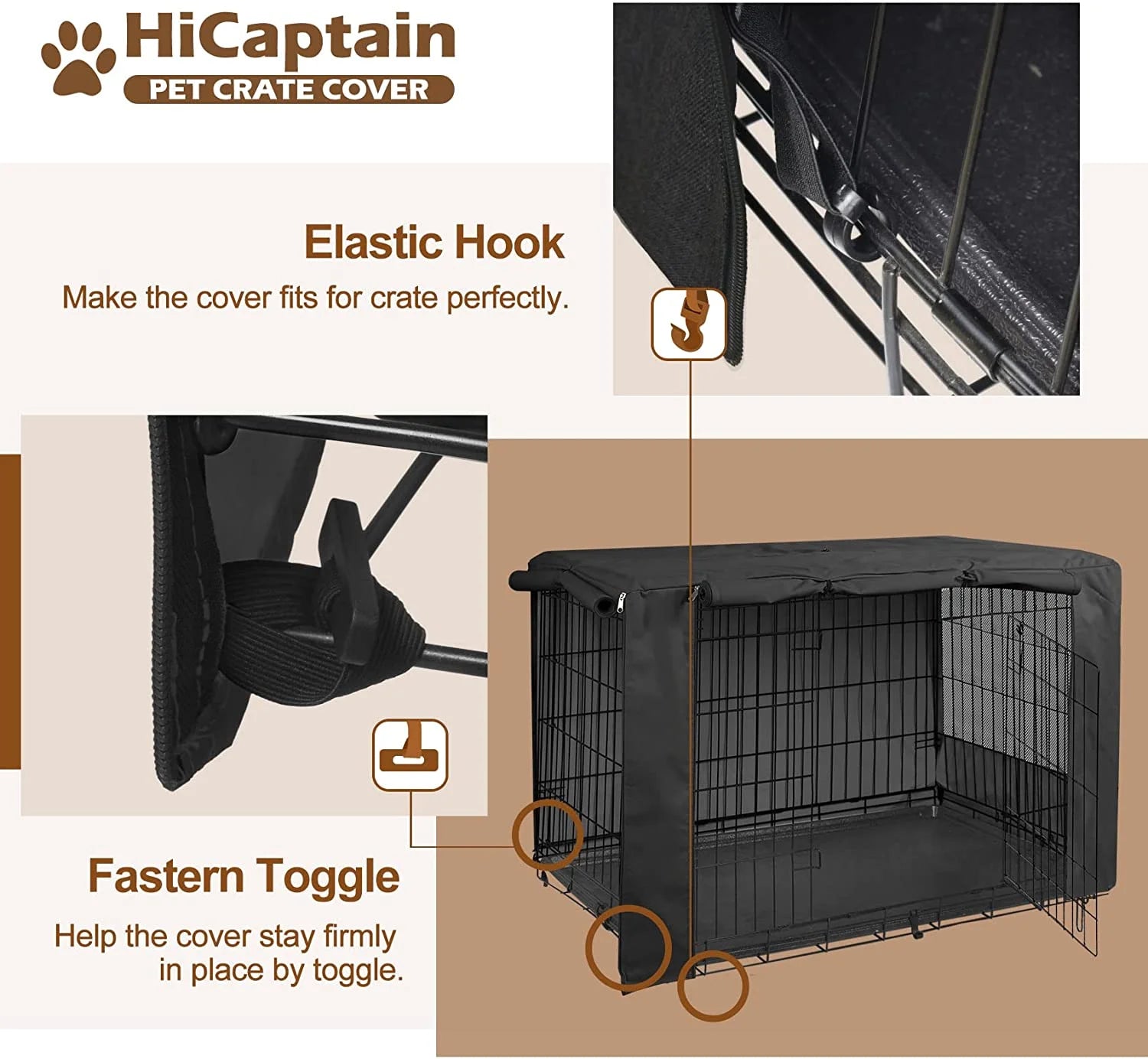Black Folding Dog Crate Cover for 24 Inch Wire Pet Cage J28027