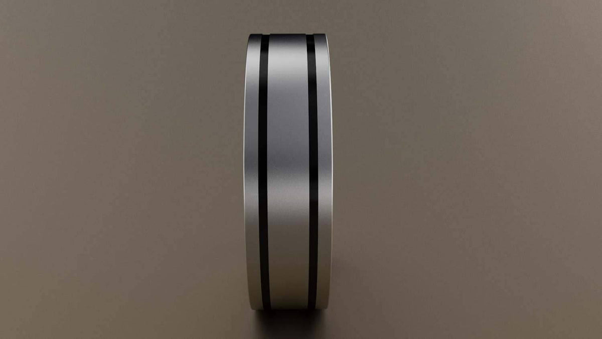 Brushed White Gold 6mm Double Black Groove Wedding Band 18kt G443429