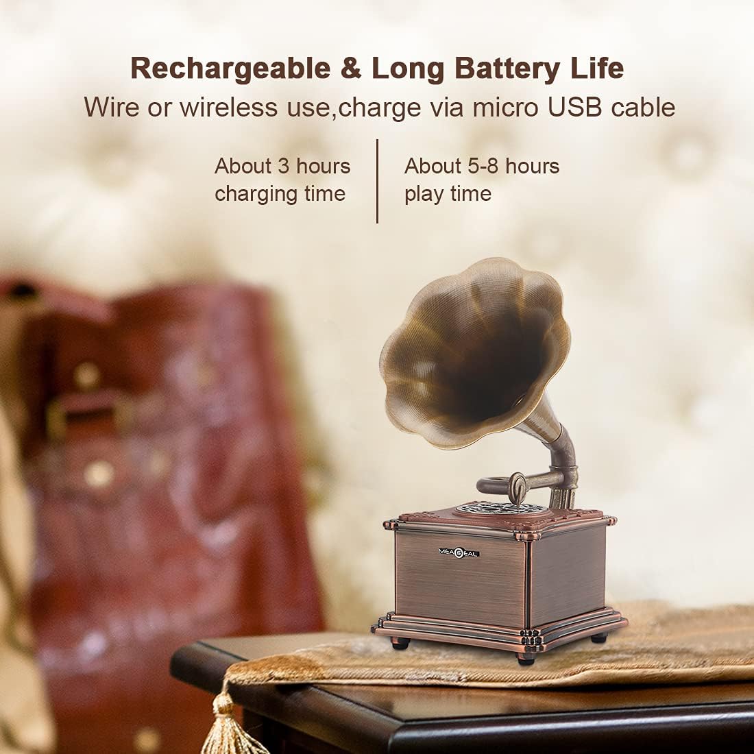 Mini Retro Bluetooth Speaker with Copper Horn Aluminum Body J2537