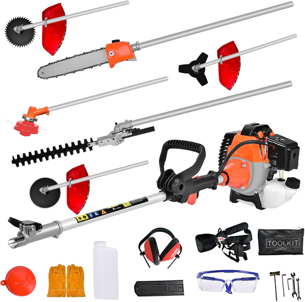 52cc 6 in 1 Gas Petrol Hedge Trimmer Brush Cutter Chainsaw E921768