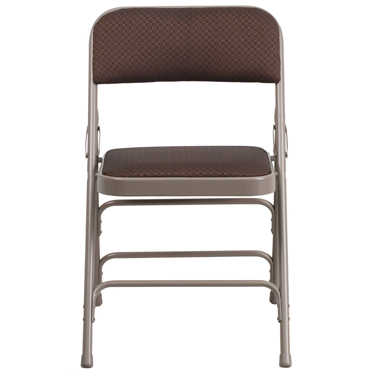 Curved Triple Braced Double Hinged Brown Patterned Fabric Metal Folding Chair C327