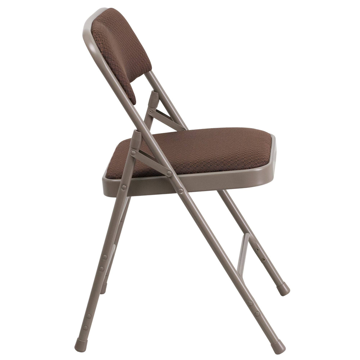 Curved Triple Braced Double Hinged Brown Patterned Fabric Metal Folding Chair C327