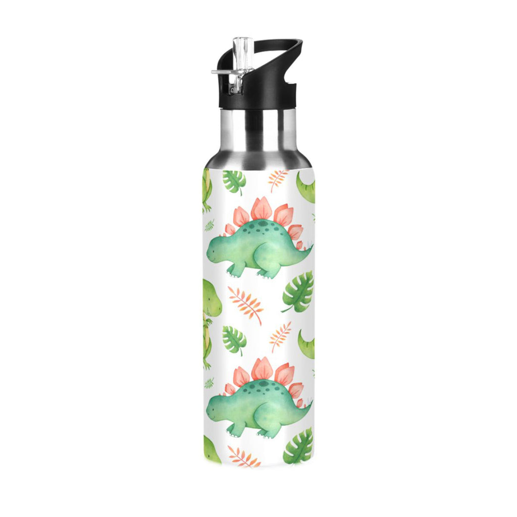 Green Dinosaur Stainless Steel Insulated Water Bottle with Straw Lid L805981