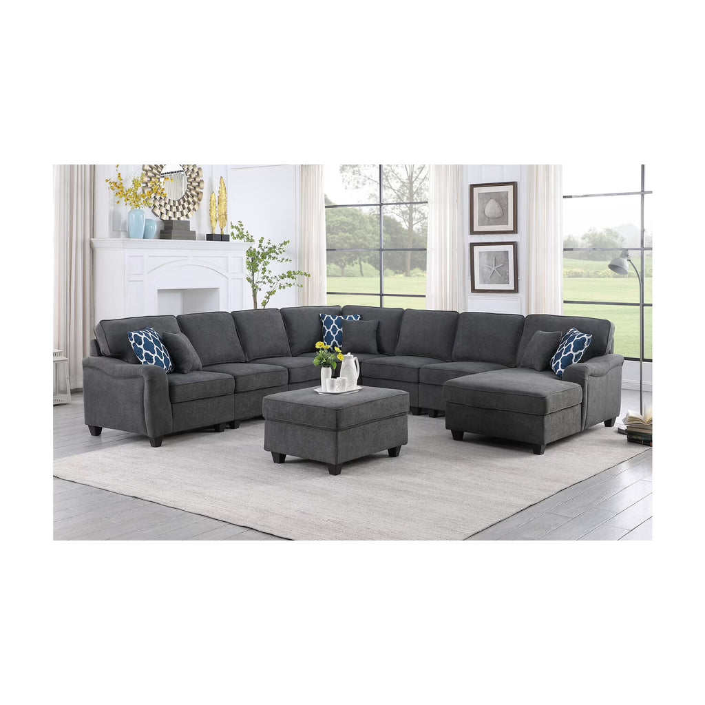 Dark Gray Woven Fabric 8Pc Modular Sectional Sofa with Ottoman G8393