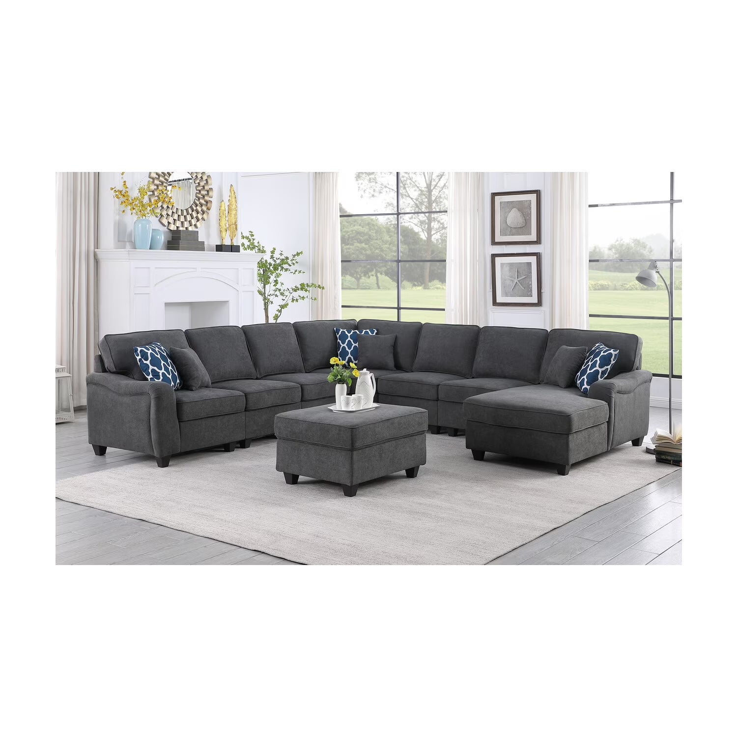 Dark Gray Woven Fabric 8Pc Modular Sectional Sofa with Ottoman G8393