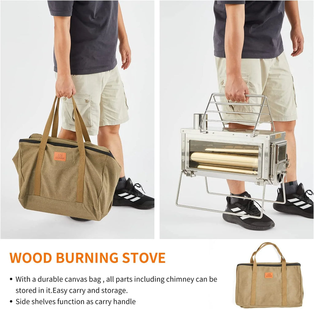 Camping Tent Wood Stove with 6 Section Chimney Pipes, Three-View Windows, Heavy Gauge 304 Stainless Steel W79573
