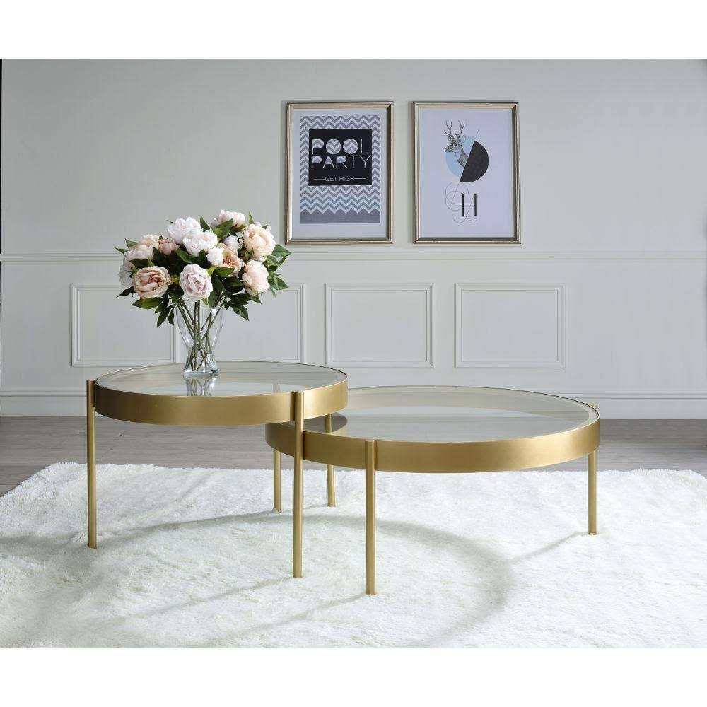 Clear Glass Gold 2pc Nesting Tables U1353