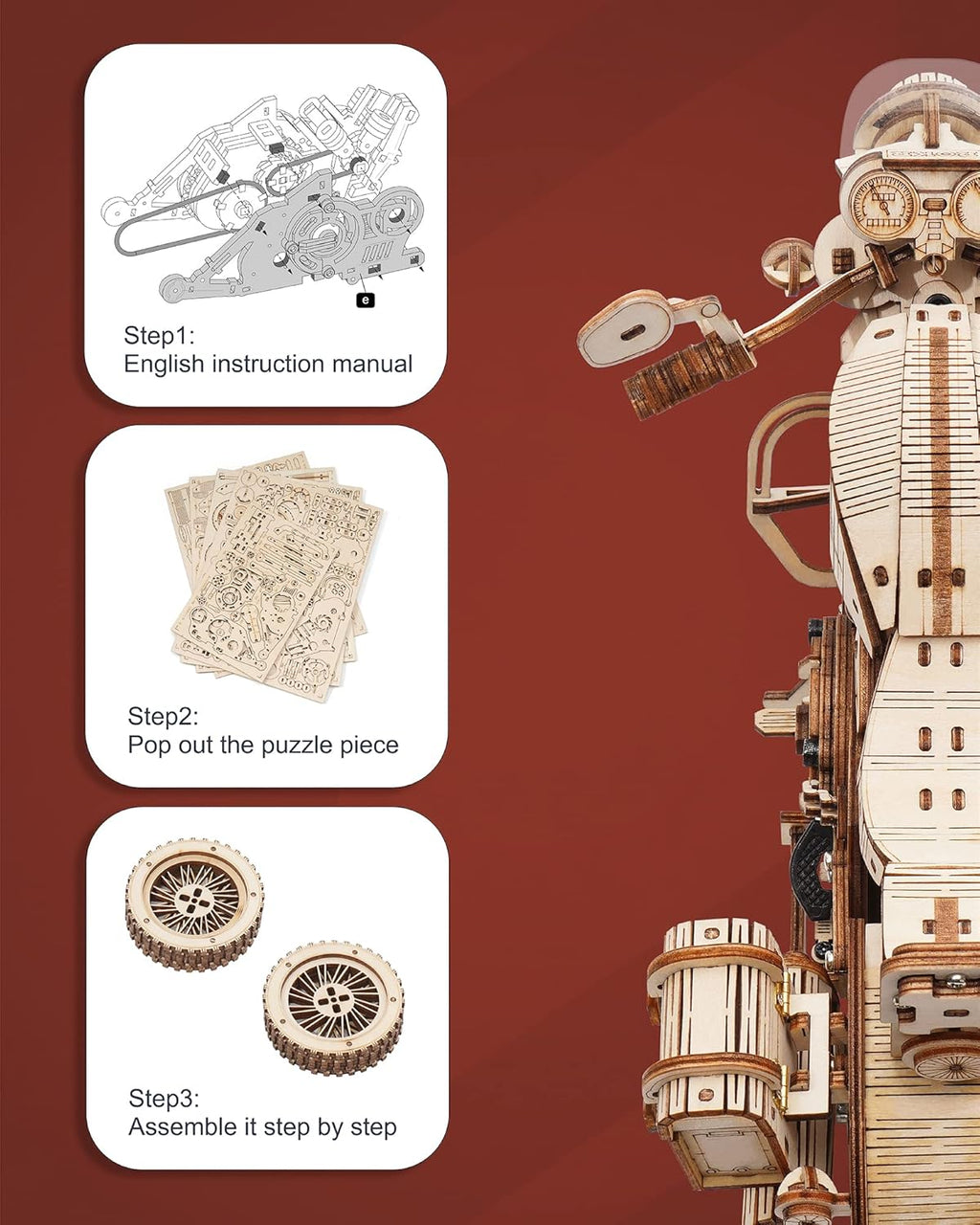 3D Wooden Motorcycle Puzzle Model Car Kits K2315