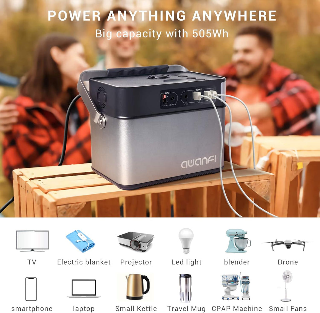 505 Wh Portable Power Station Solar Generator with 110V 500W AC Outlets S905