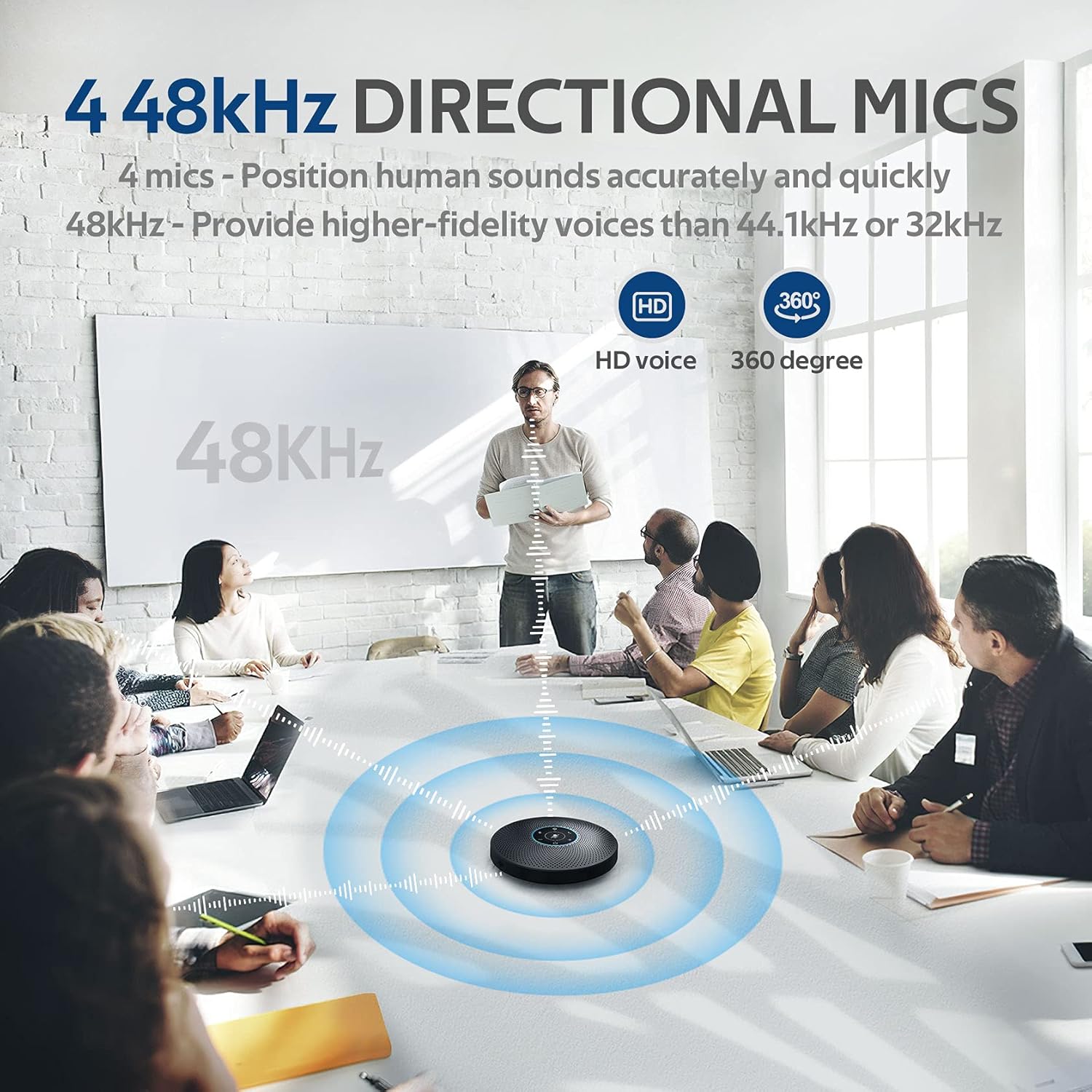 Bluetooth Speakerphone with 4 Directional Mics for up to 15 People V8368