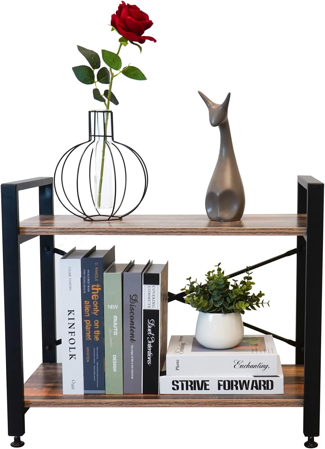 3 Tier Industrial Wood Bookshelf, Black/Brown B291252
