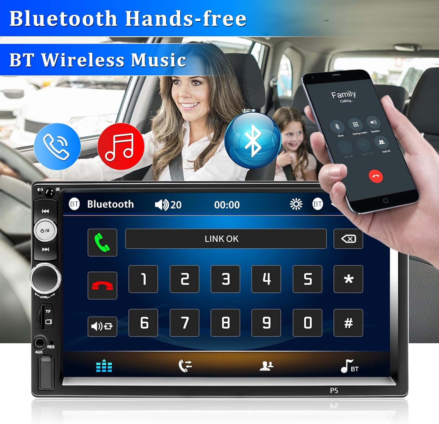 Double Din Bluetooth 7 Touch Screen Car Radio with Remote Control M606
