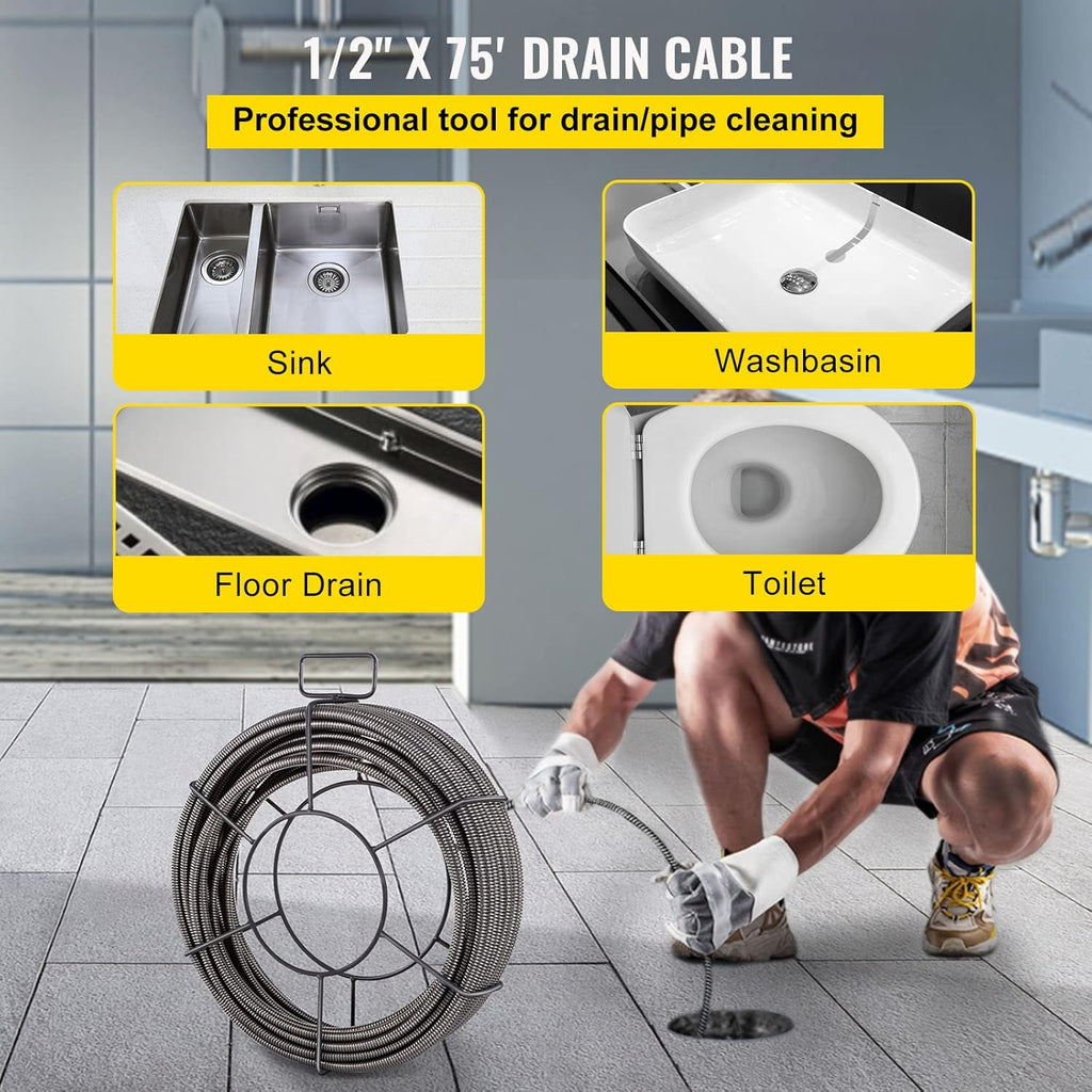 75 Feet x 1/2 Inch Solid Core Drain Cleaning Cable T63351