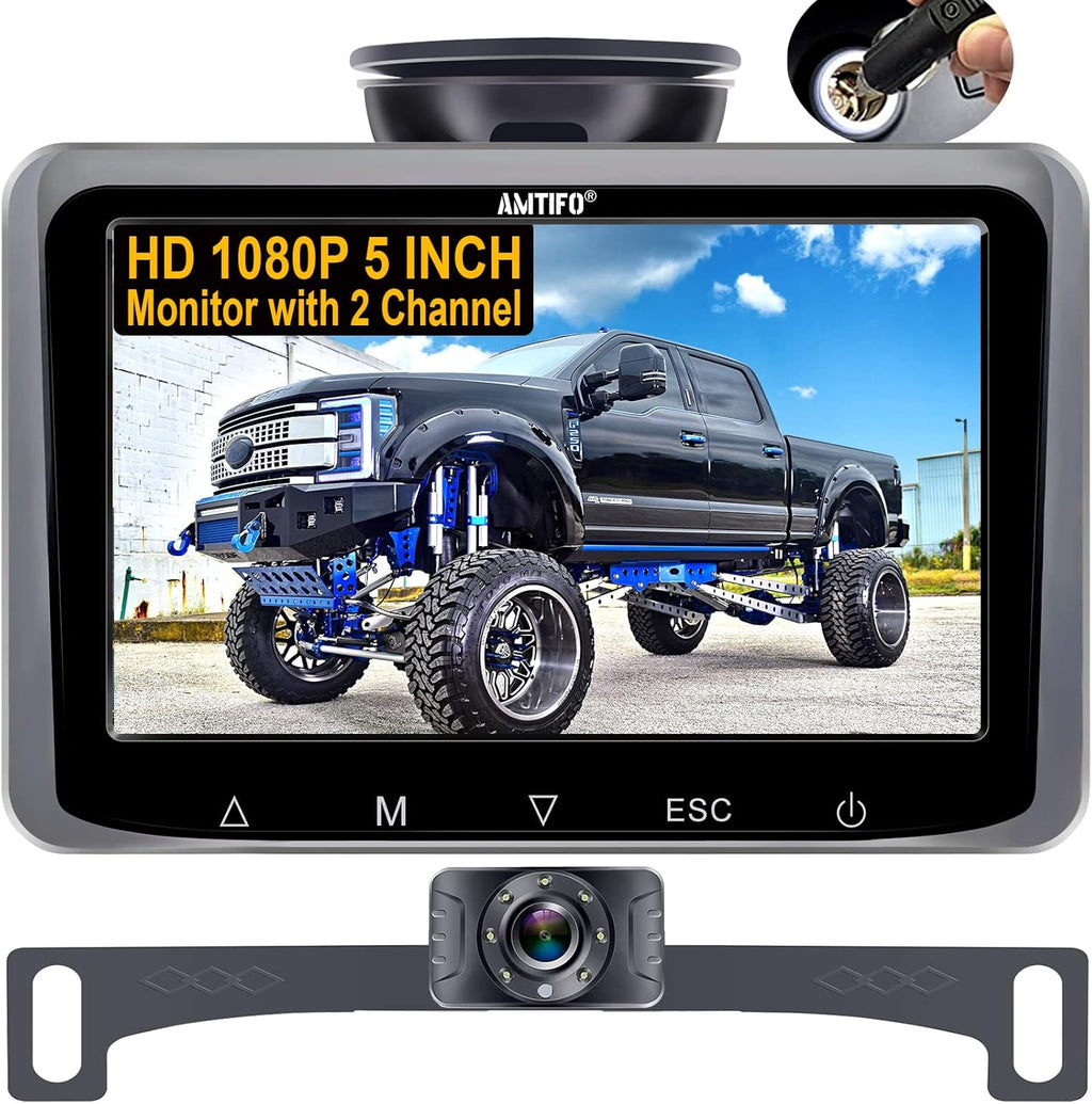 2 Pack HD 1080P Wired Backup Camera with 5 Inch Monitor Y389269