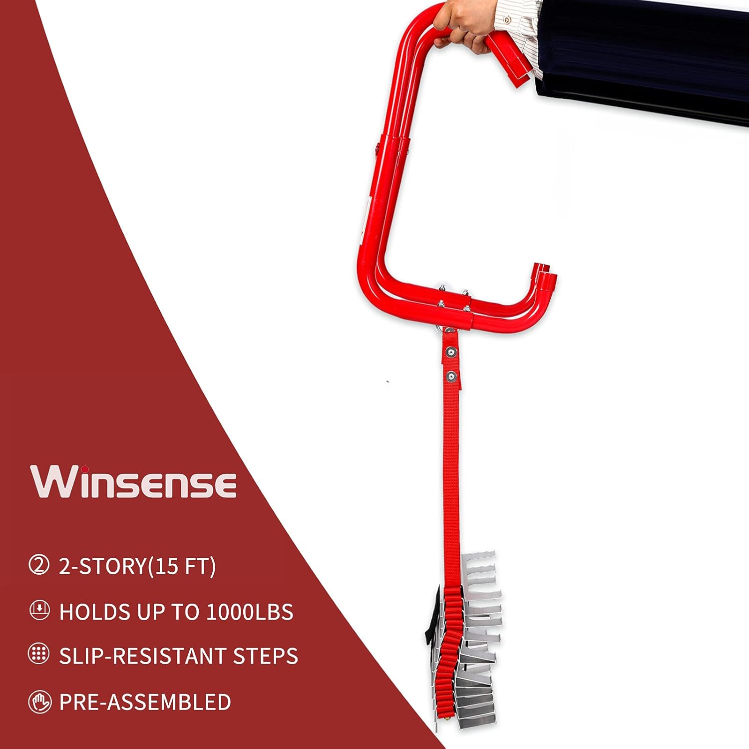 15 Foot Retractable Fire Escape Ladder with Aluminum Steps, Pack of 2 D57652