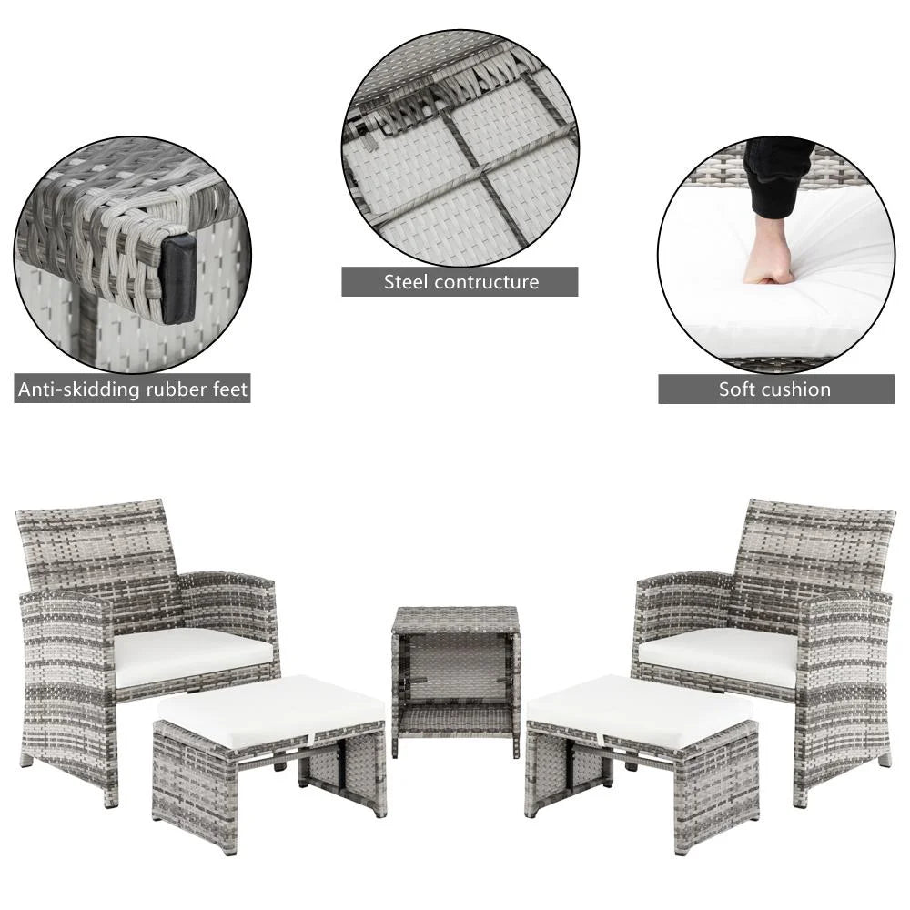 5 Piece Rattan Outdoor Patio Sofa Set with Ottomans F414