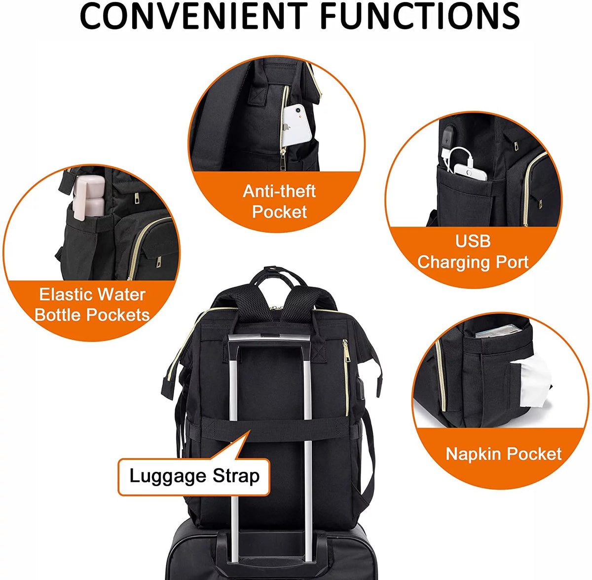 17" Waterproof Laptop Backpack with USB-Black L3921
