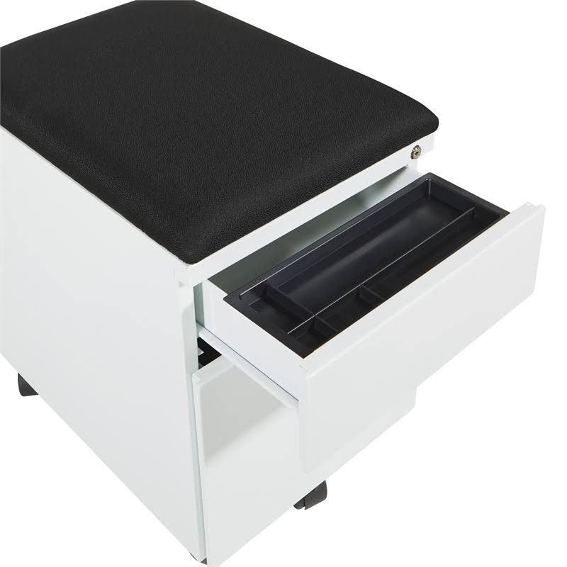 White Mobile File with Padded Seat M42570