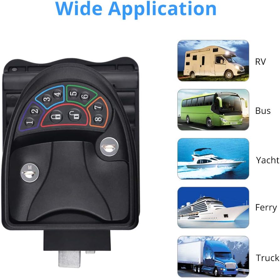 RV Keyless Entry Door Lock Handle Latch Zinc Alloy Wireless with Keypad Black Z7820