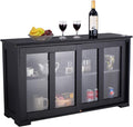 Antique Black Kitchen Storage Sideboard Cabinet with Sliding Door Panels Y8038