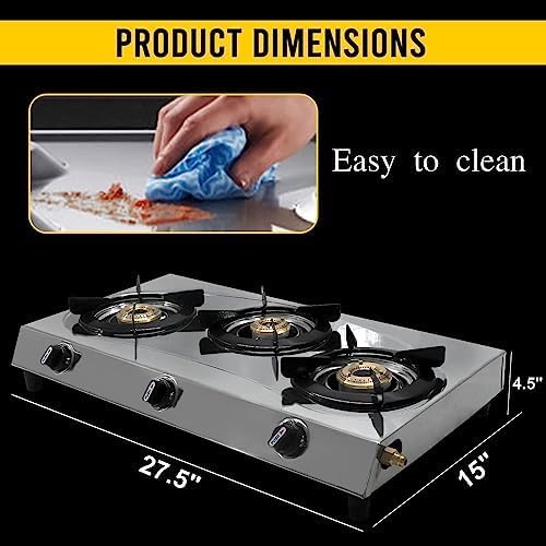 3 Burner Stainless Steel Propane Stove with Hose & Regulator F155