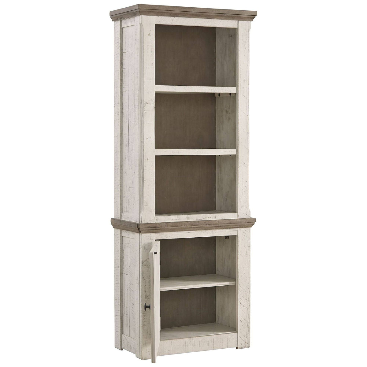 Antique White and Brown Wooden Left Pier Cabinet with 1 Door and 2 Shelves Q48427