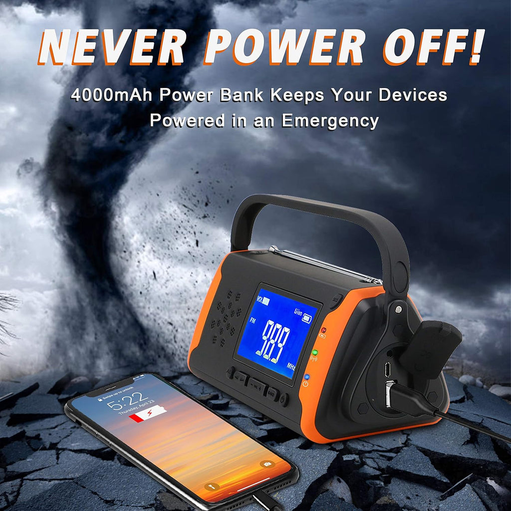 Solar Powered Hand Crank AM/FM/NOAA Weather Alert Radio with LED Flashlight V432257