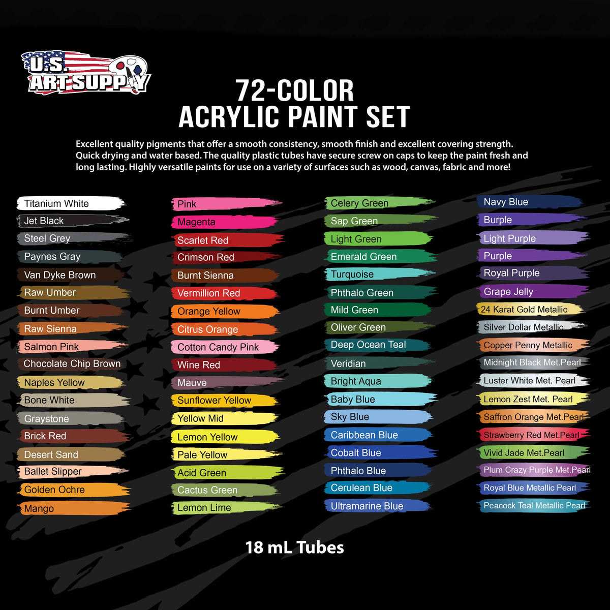 72 Color Set of Acrylic Paint in 18ml Tubes E7001