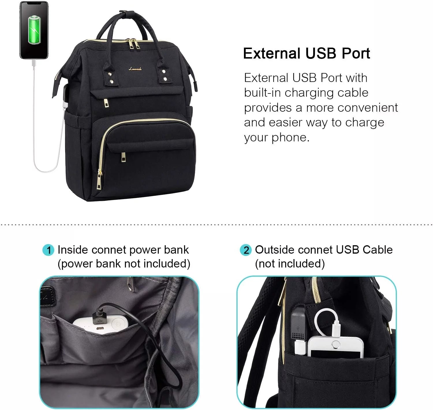 17" Waterproof Laptop Backpack with USB-Black L3921
