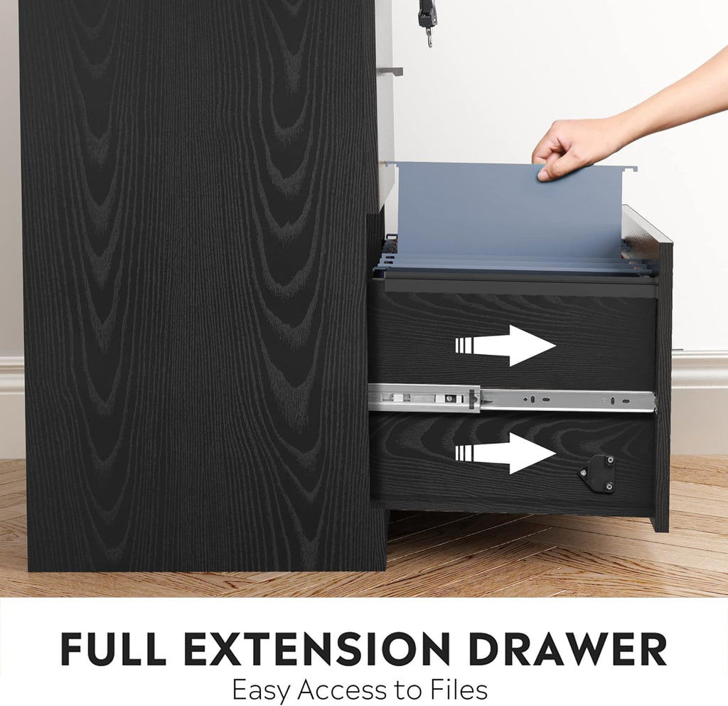 Black 2-Drawer Wood Lateral File Cabinet with Lock D2747