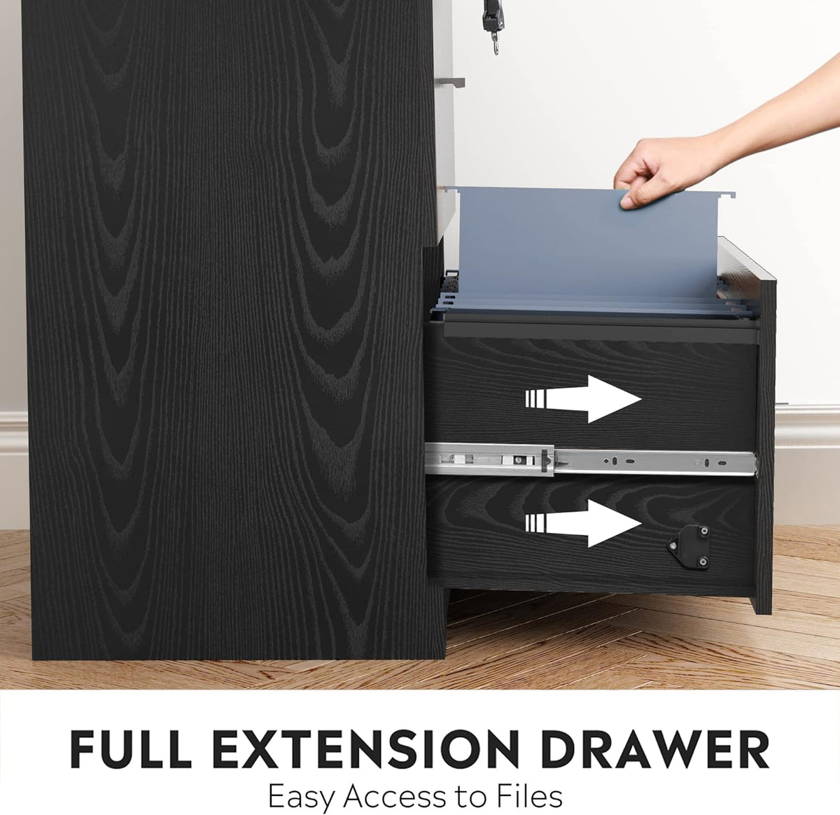 Black 2-Drawer Wood Lateral File Cabinet with Lock D2747